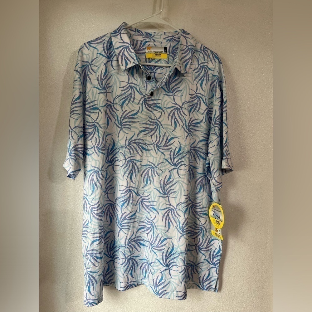 Nicklaus eco-choice size XL NWT, bright, white and blue polo shirt